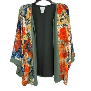 Soft Surroundings Open Kimono Duster Floral Lined Colorful Cardigan Size Large
